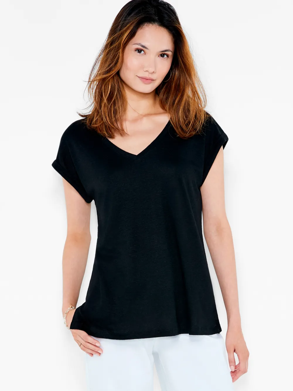 Fashion NIC+ZOE Nzt Short Sleeve V-Neck Tee Black Onyx