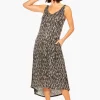 Clearance NIC+ZOE Nzt Sketched Leaves Double V Tank Dress Black Multi