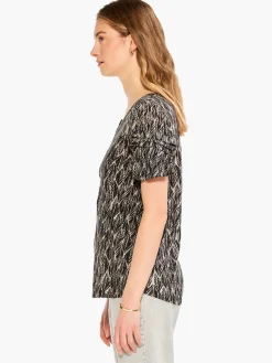 Fashion NIC+ZOE Nzt Sketched Leaves Flutter Sleeve Split Neck Tee Black Multi