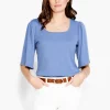 Sale NIC+ZOE Nzt Square Neck Flutter Sleeve Tee Cornflower