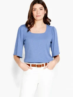 Sale NIC+ZOE Nzt Square Neck Flutter Sleeve Tee Cornflower