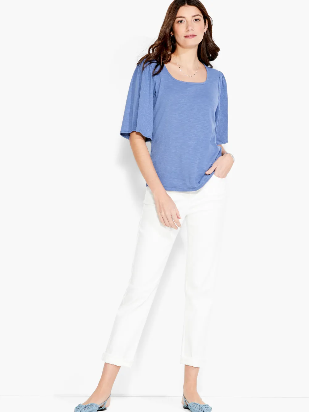 Sale NIC+ZOE Nzt Square Neck Flutter Sleeve Tee Cornflower