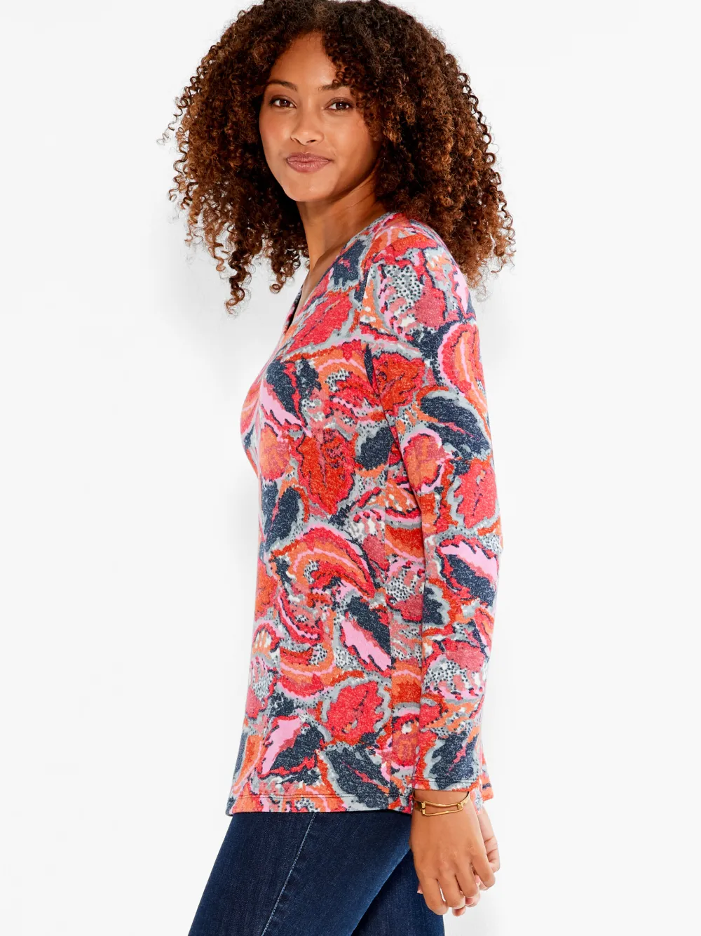 Sale NIC+ZOE Nzt Sweet Dreams Long Sleeve Tropics V Tee Pink Multi