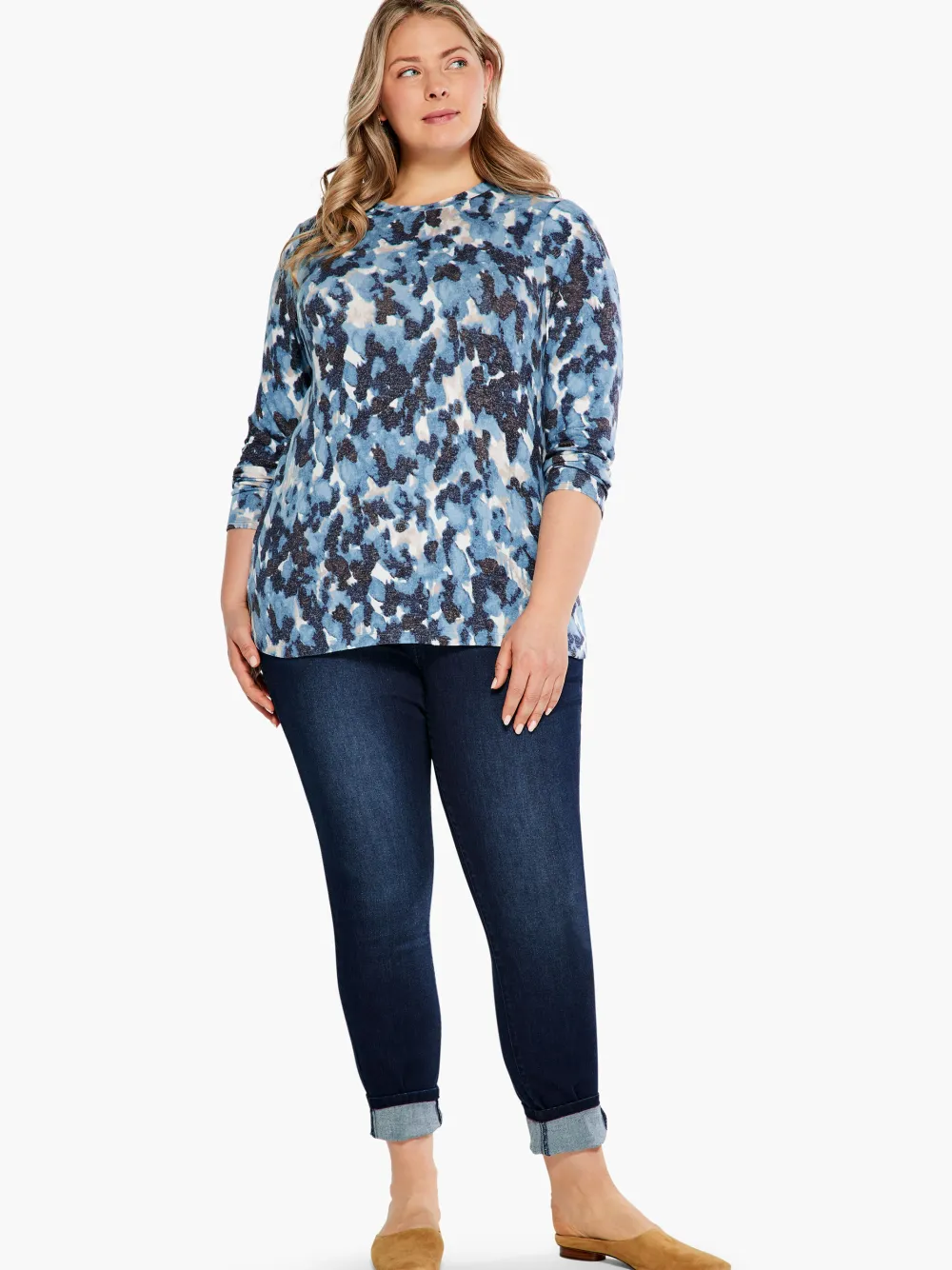 Shop NIC+ZOE Nzt Sweet Dreams Long Sleeve River Stone Tee Blue Multi