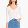 Flash Sale NIC+ZOE Perfect Knit Rib 3/4 Sleeve V Tee Paper White