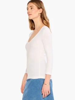 Flash Sale NIC+ZOE Perfect Knit Rib 3/4 Sleeve V Tee Paper White