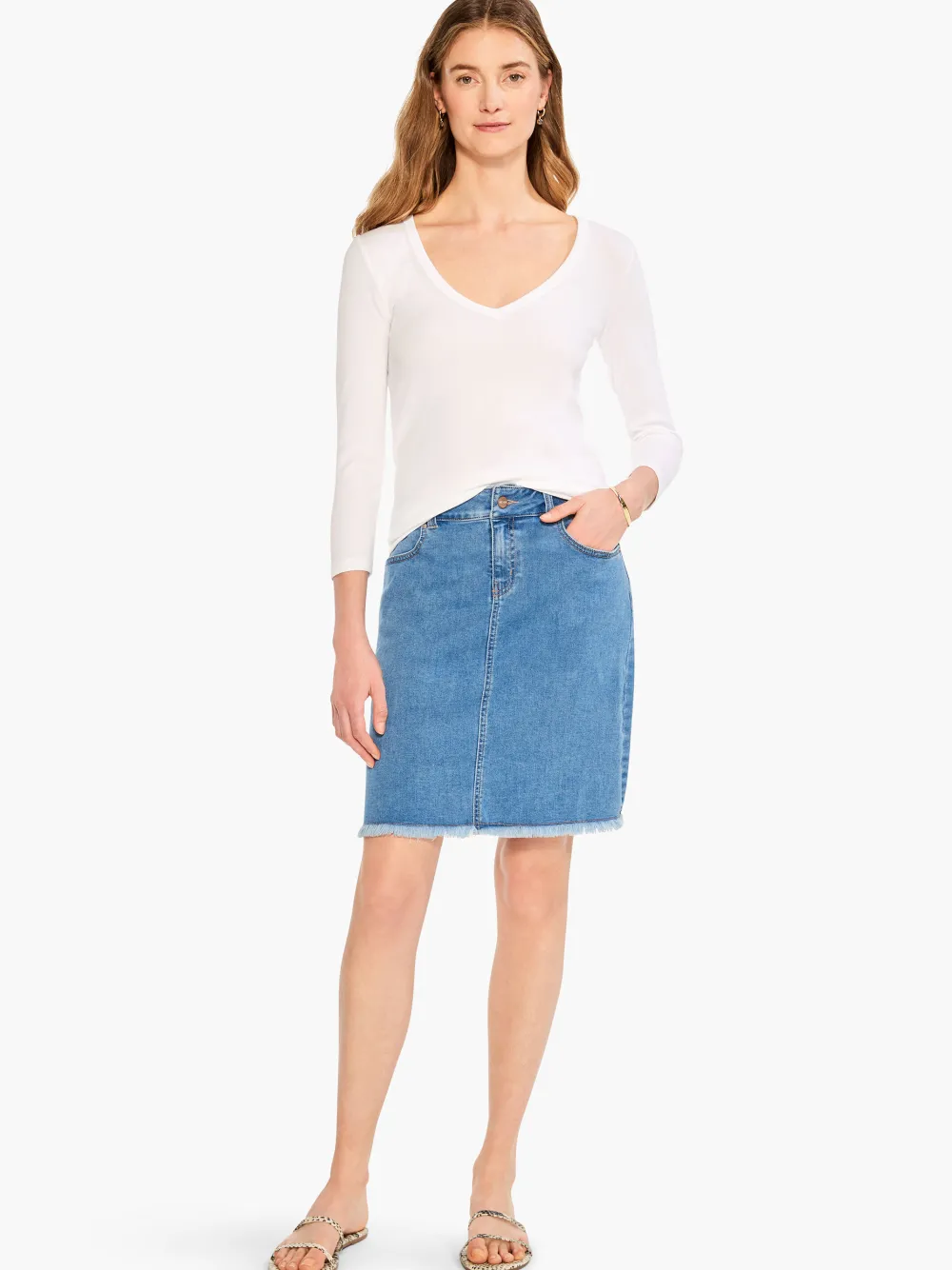 Flash Sale NIC+ZOE Perfect Knit Rib 3/4 Sleeve V Tee Paper White