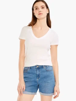 Sale NIC+ZOE Perfect Knit Rib Short Sleeve V Tee Paper White