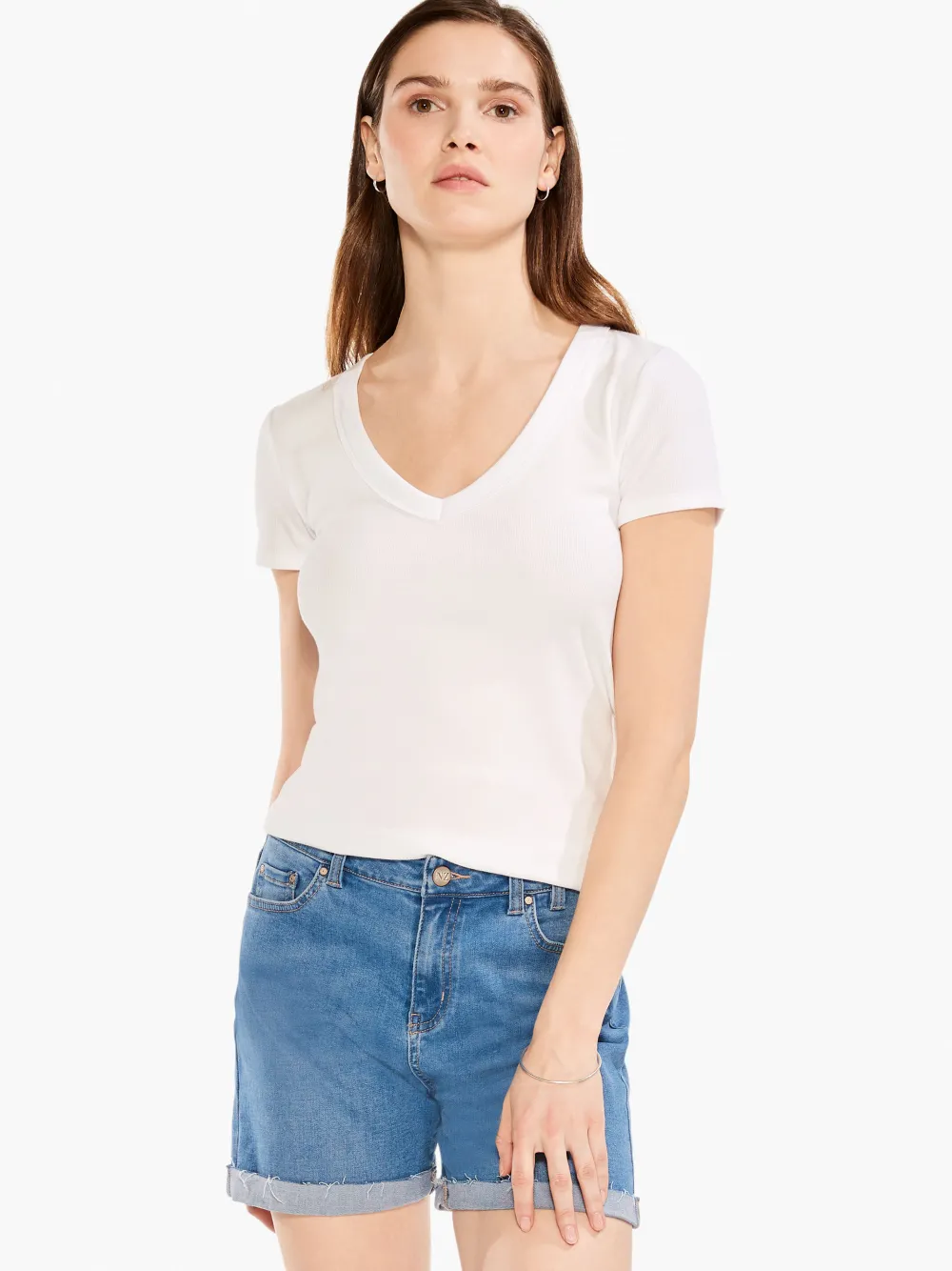 Sale NIC+ZOE Perfect Knit Rib Short Sleeve V Tee Paper White
