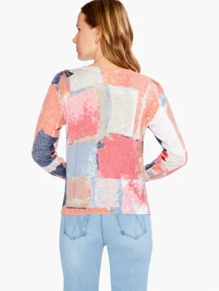 Outlet NIC+ZOE Printed Geo Sweater Pink Multi