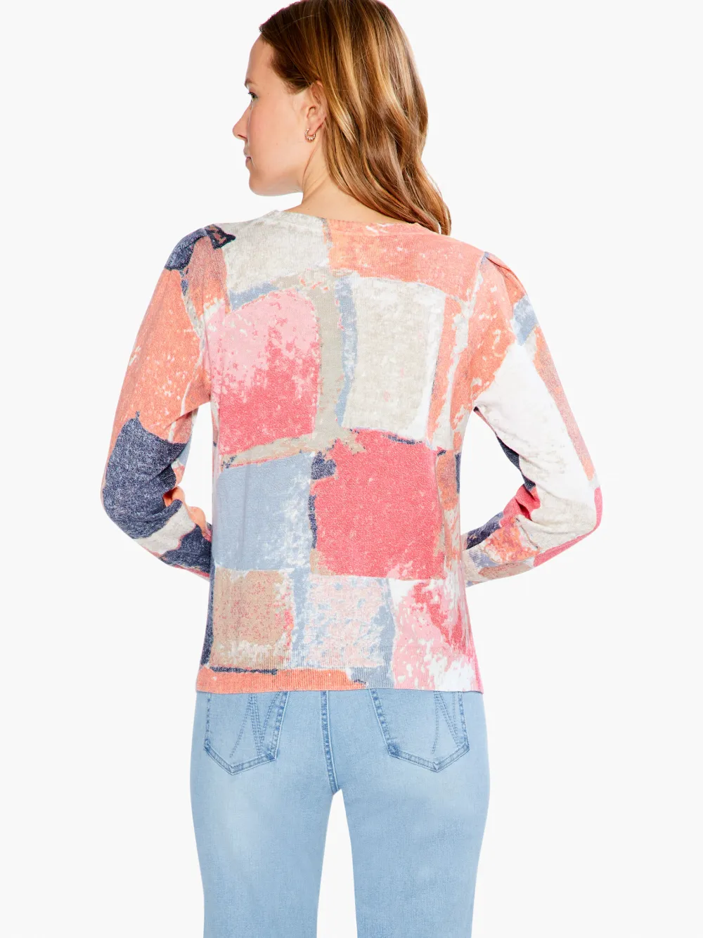 Outlet NIC+ZOE Printed Geo Sweater Pink Multi