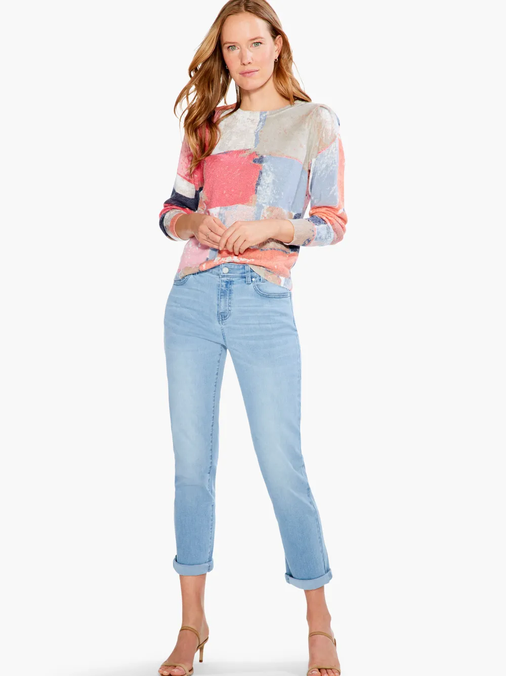 Outlet NIC+ZOE Printed Geo Sweater Pink Multi