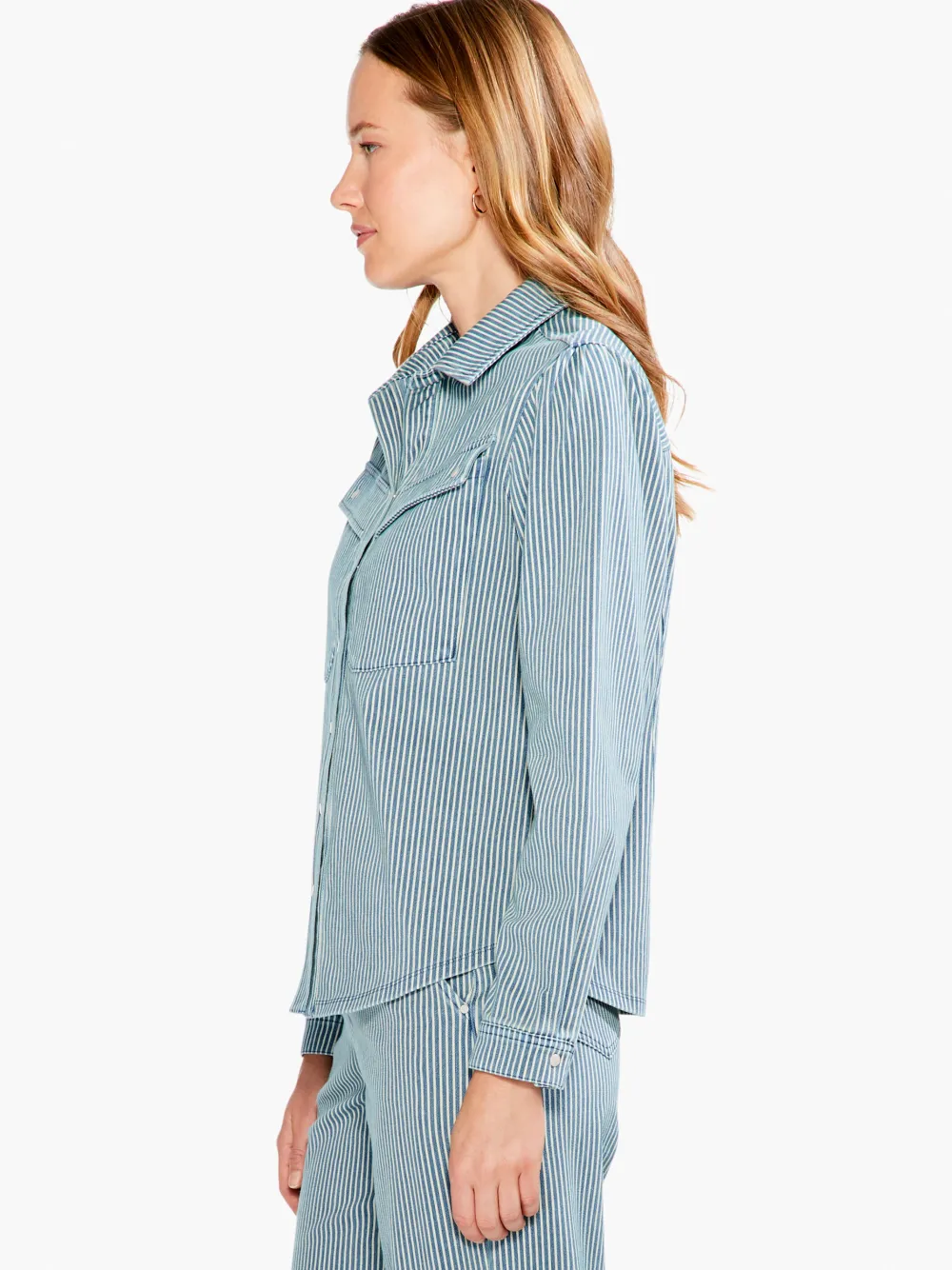 Fashion NIC+ZOE Railroad Stripe Shirt Jacket Blue Multi