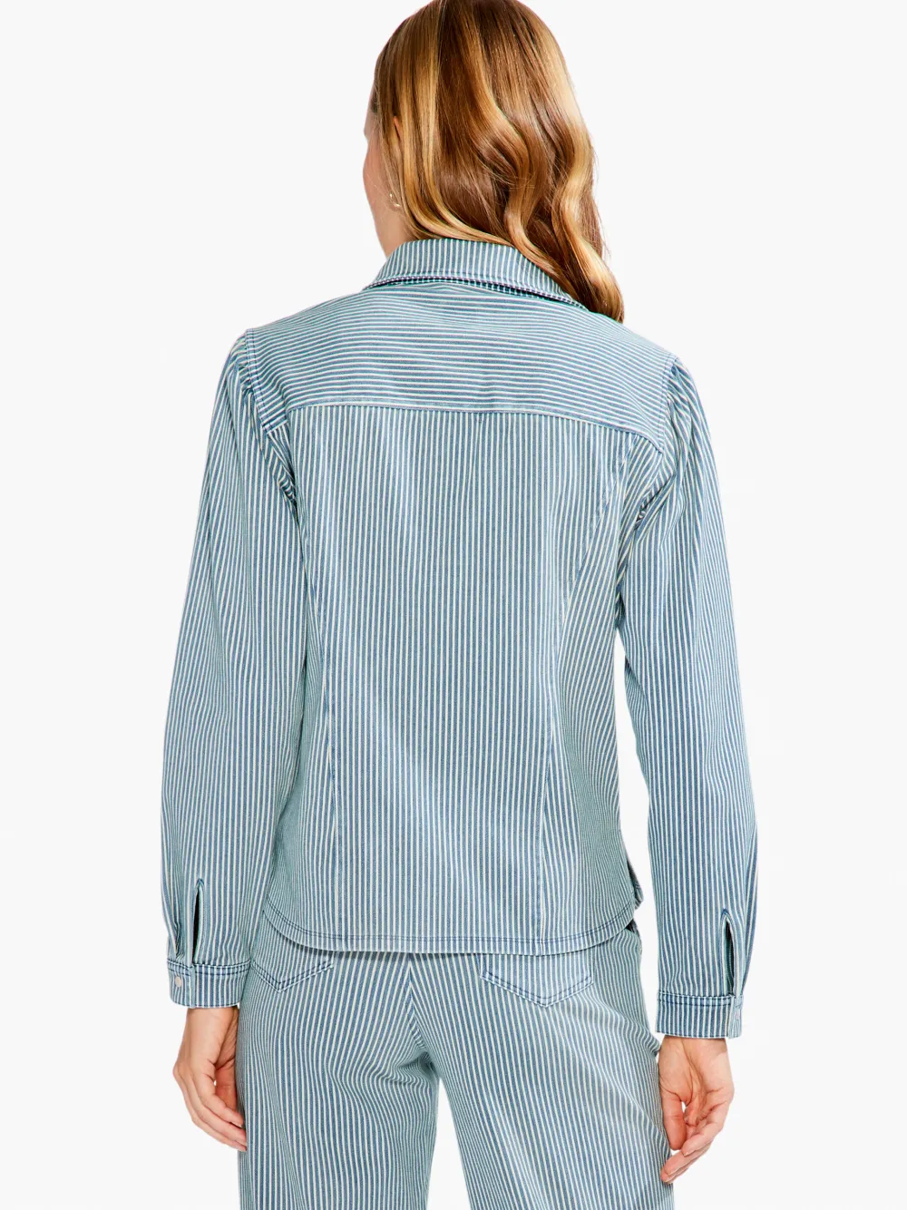 Fashion NIC+ZOE Railroad Stripe Shirt Jacket Blue Multi