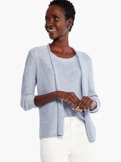 New NIC+ZOE Sequin Cardigan Blue Glacier