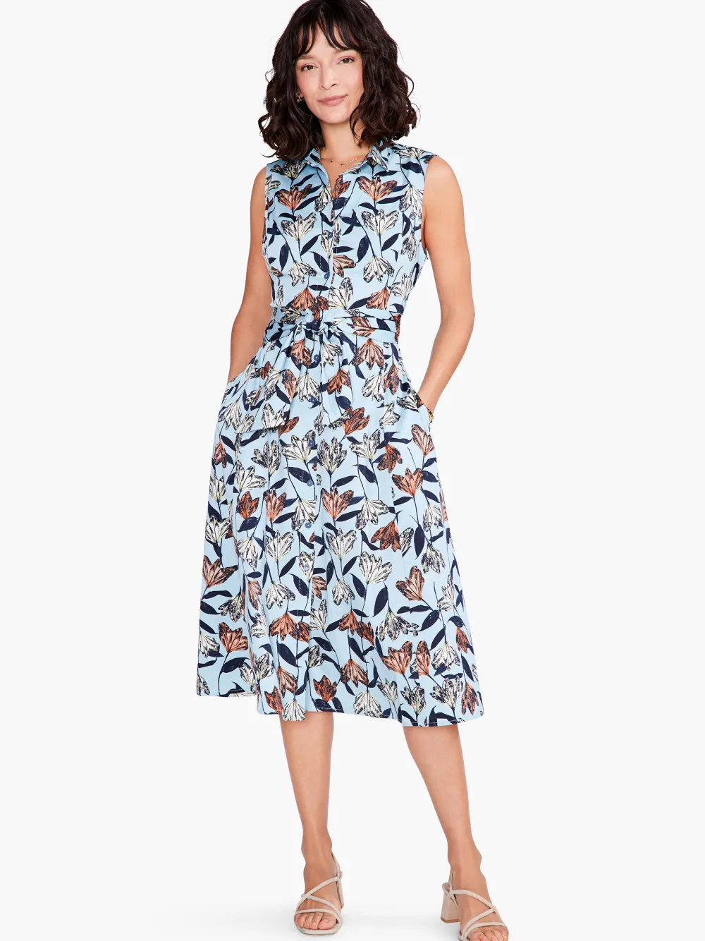 Fashion NIC+ZOE Sky Blooms Shirt Dress Aqua Multi