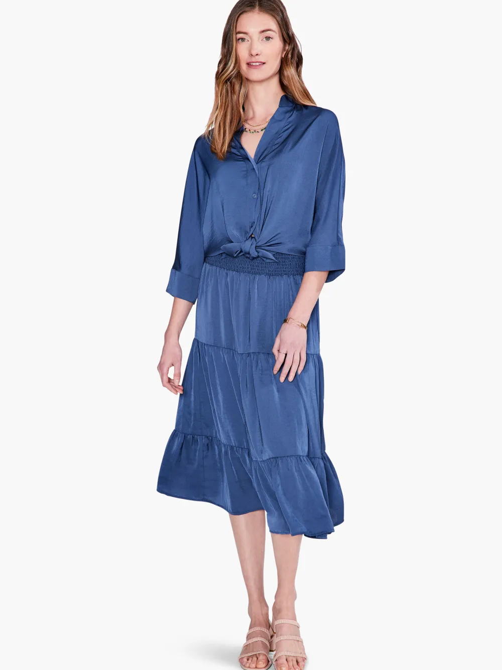 New NIC+ZOE Soft Drape Tiered Skirt Deep Ocean