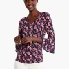 Sale NIC+ZOE Stamped Petals Top Indigo Multi