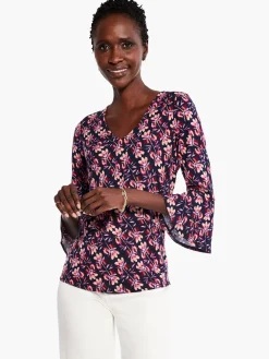 Sale NIC+ZOE Stamped Petals Top Indigo Multi