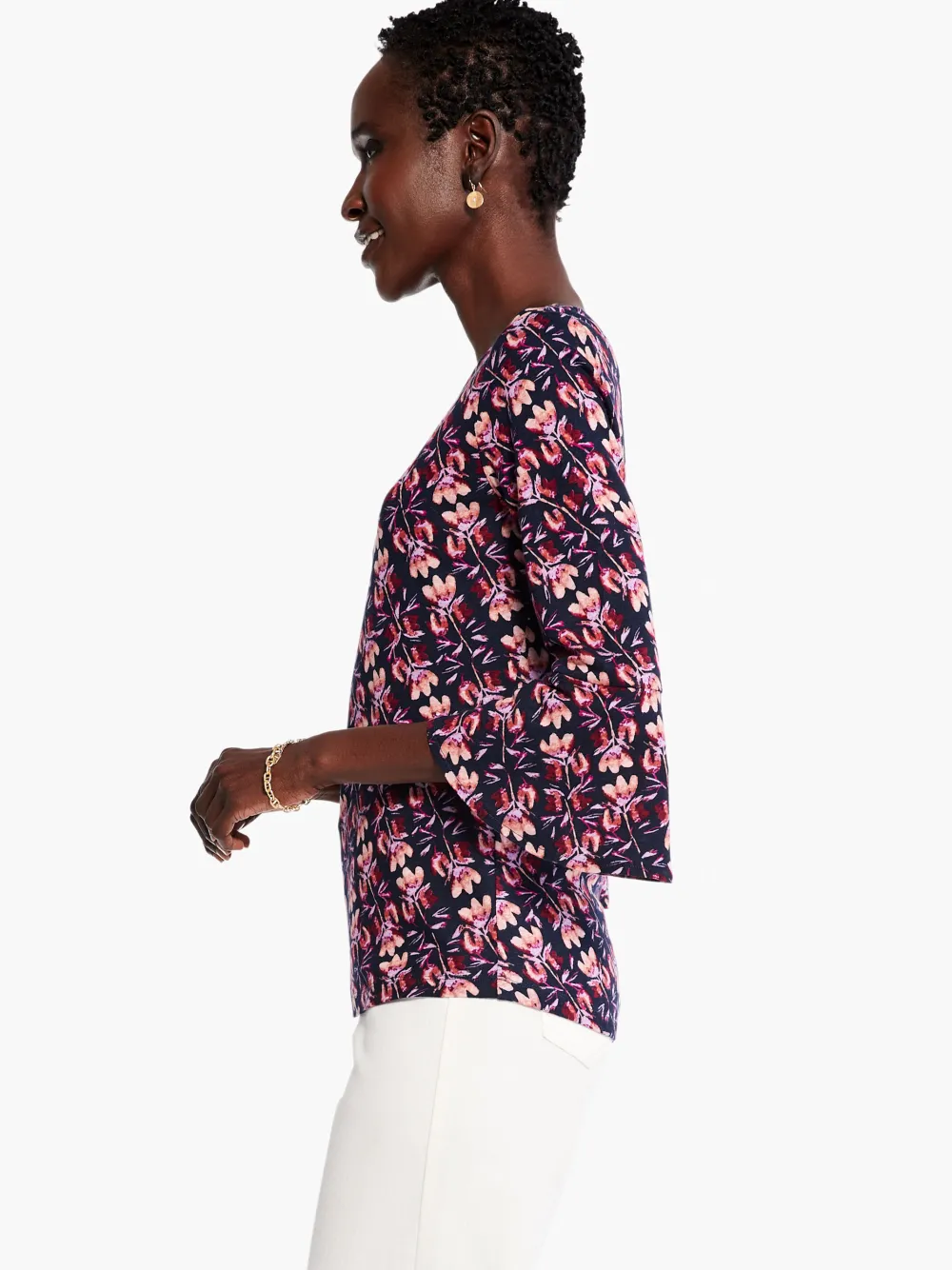 Sale NIC+ZOE Stamped Petals Top Indigo Multi