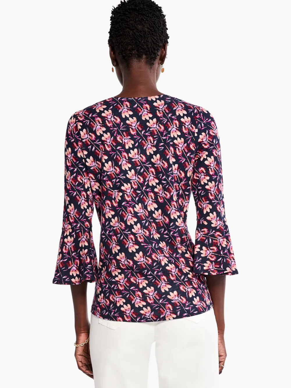 Sale NIC+ZOE Stamped Petals Top Indigo Multi