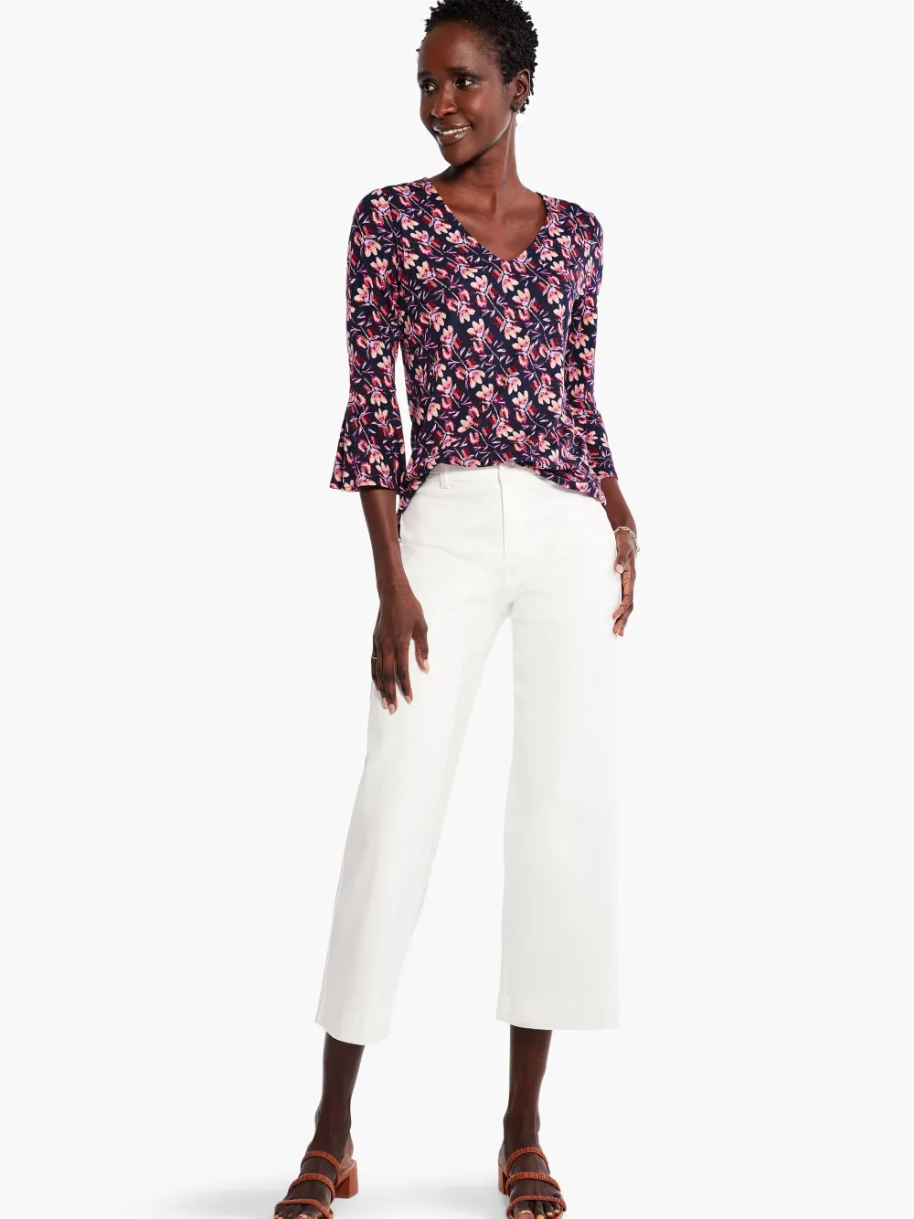 Sale NIC+ZOE Stamped Petals Top Indigo Multi