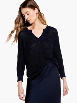 Outlet NIC+ZOE Summer Split Neck Sweater Dark Indigo