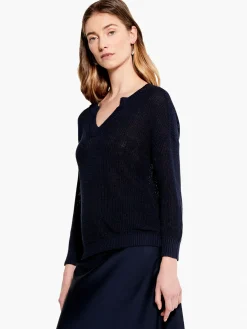 Shop NIC+ZOE Summer Split Neck Sweater Dark Indigo