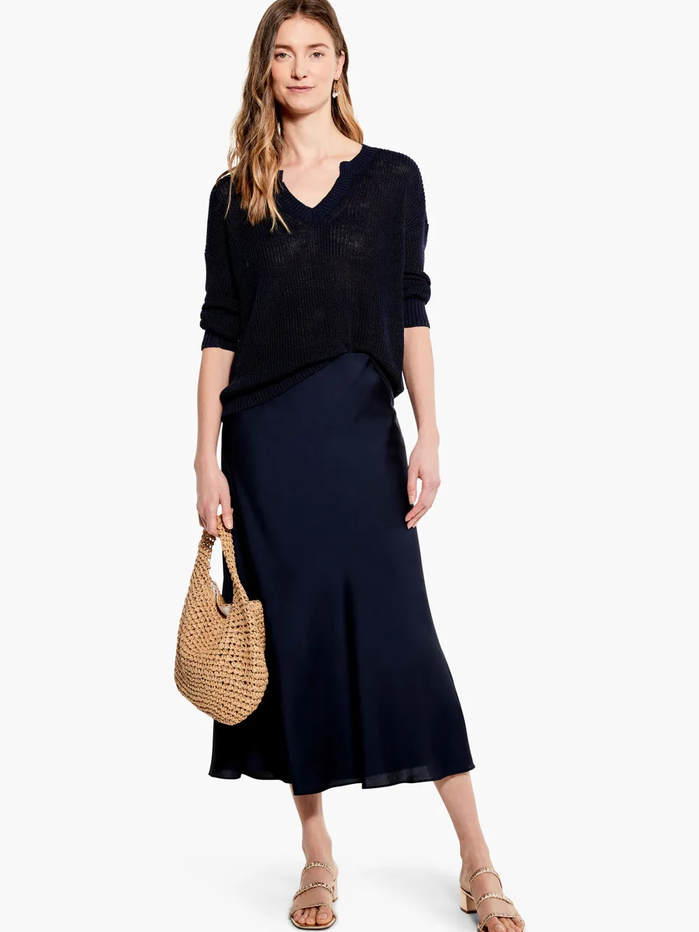 Outlet NIC+ZOE Summer Split Neck Sweater Dark Indigo