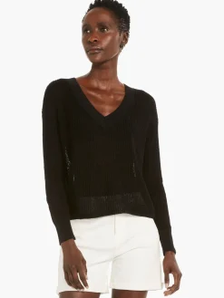 Store NIC+ZOE Textural V-Neck Summer Sweater Black Onyx