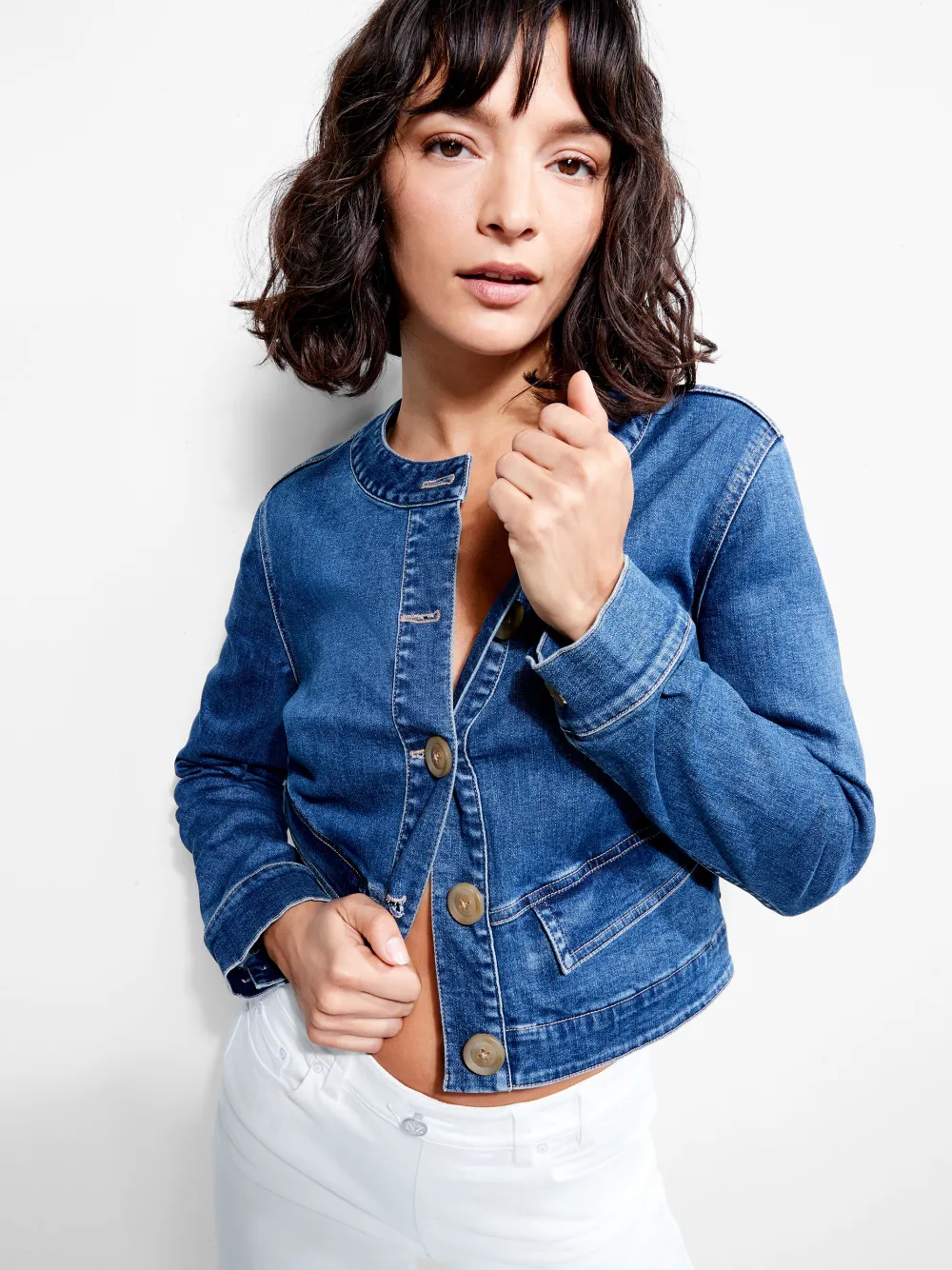 Sale NIC+ZOE Top It Off Denim Jacket Atlantic