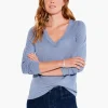 Cheap NIC+ZOE V Neck Long Sleeve Shimmer Sweater Tee Provence