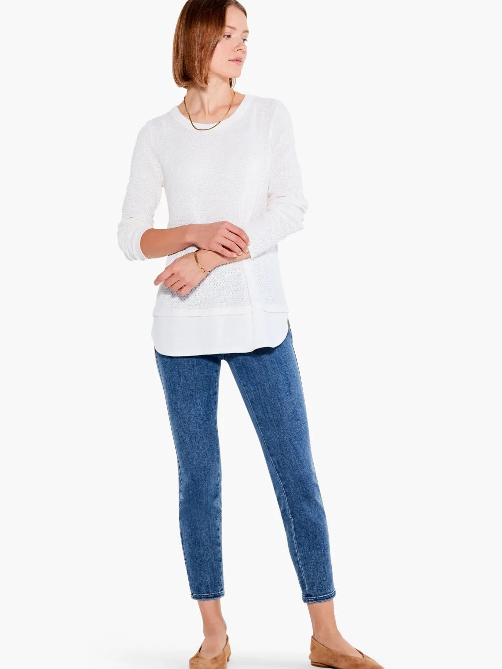 Shop NIC+ZOE Waffle Vital Crew Neck Sweater Cream