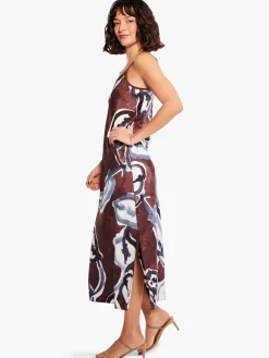 Fashion NIC+ZOE Watercolor Vines Slip Dress Brown Multi