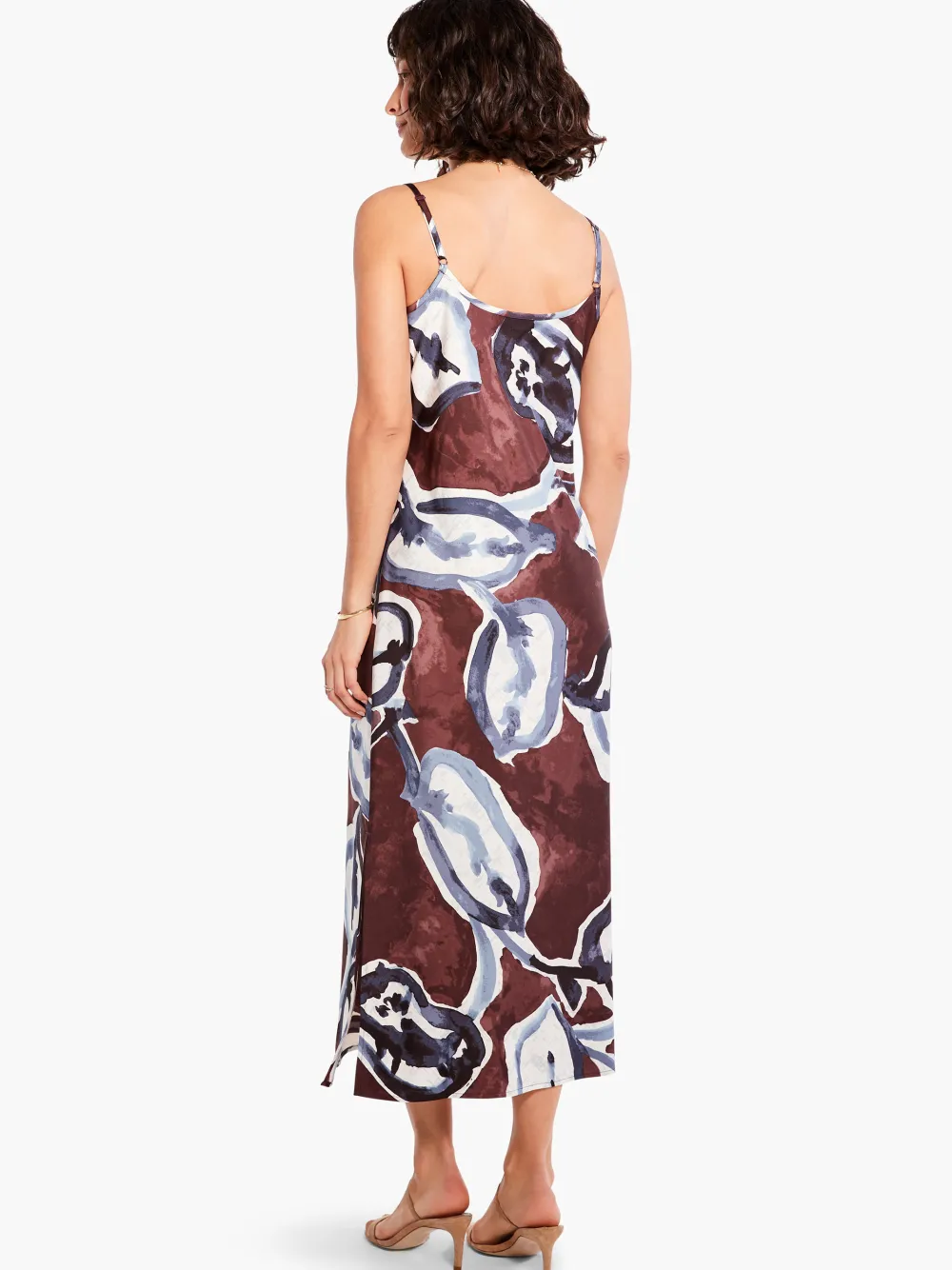 Fashion NIC+ZOE Watercolor Vines Slip Dress Brown Multi