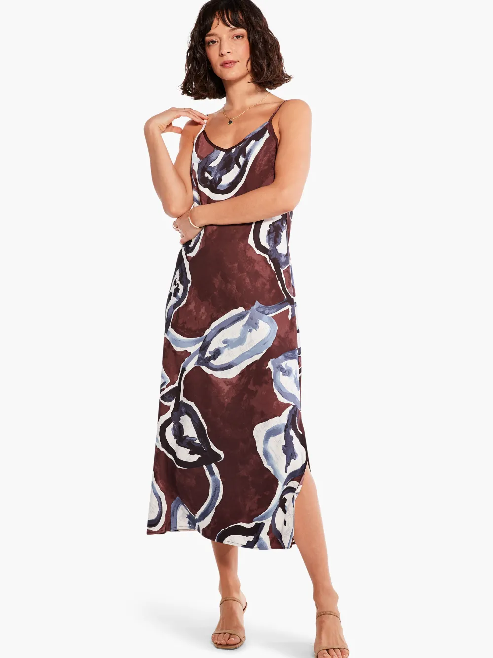 Fashion NIC+ZOE Watercolor Vines Slip Dress Brown Multi