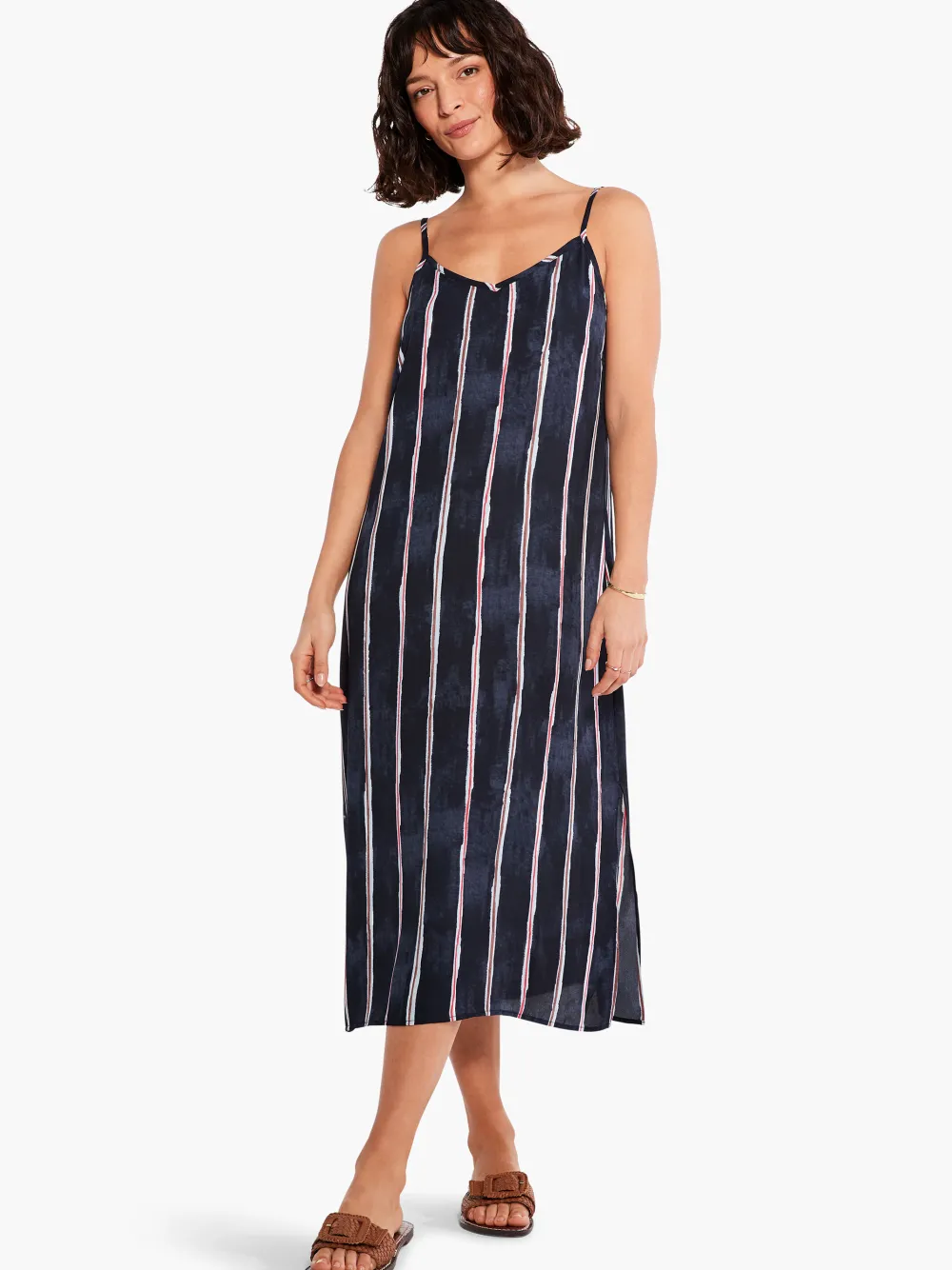 Fashion NIC+ZOE Wavy Lines Slip Dress Indigo Multi