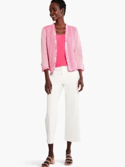 Sale NIC+ZOE Zig Zag Fringe Mix Knit Jacket Shocking Pink